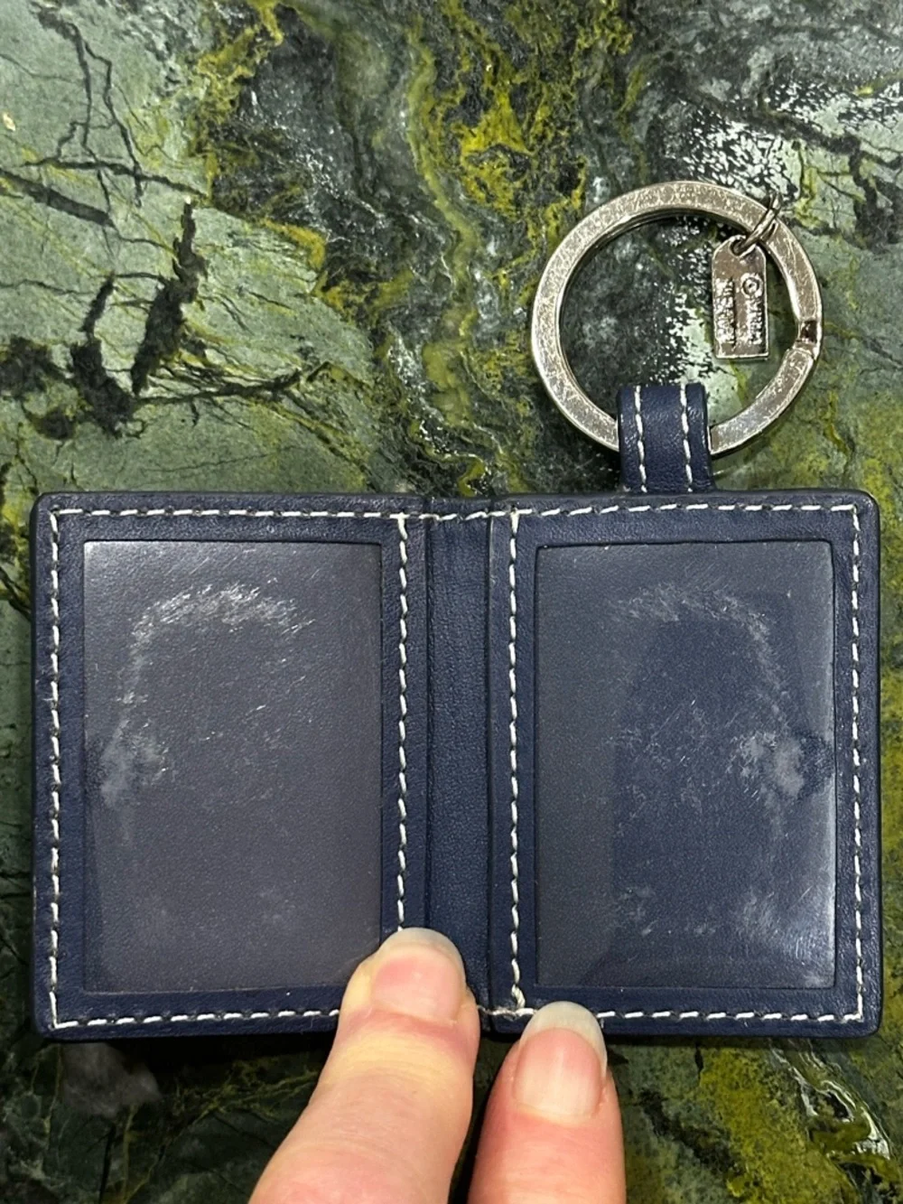 Coach Navy Leather 'Passport' Keychain with Gold Hardware - Picture 8 of 13